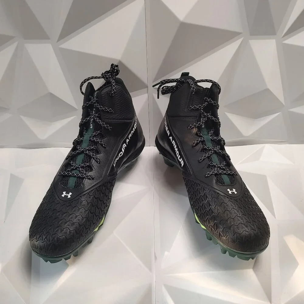 Under Armour Mens Football Cleat 16 Black Green Shoe Lacrosse Spine Hammer - Picture 5 of 11